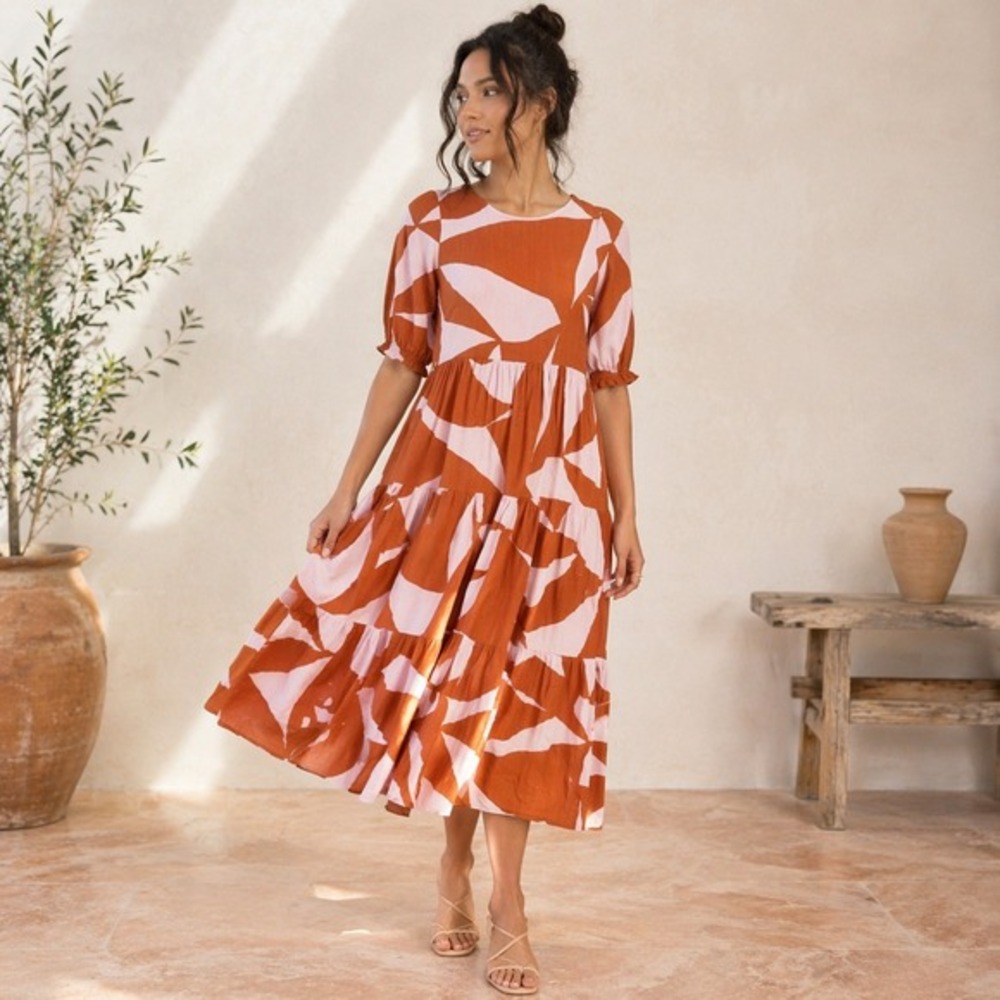 Mister Zimi Rust and Blush Abstract Maxi Dress